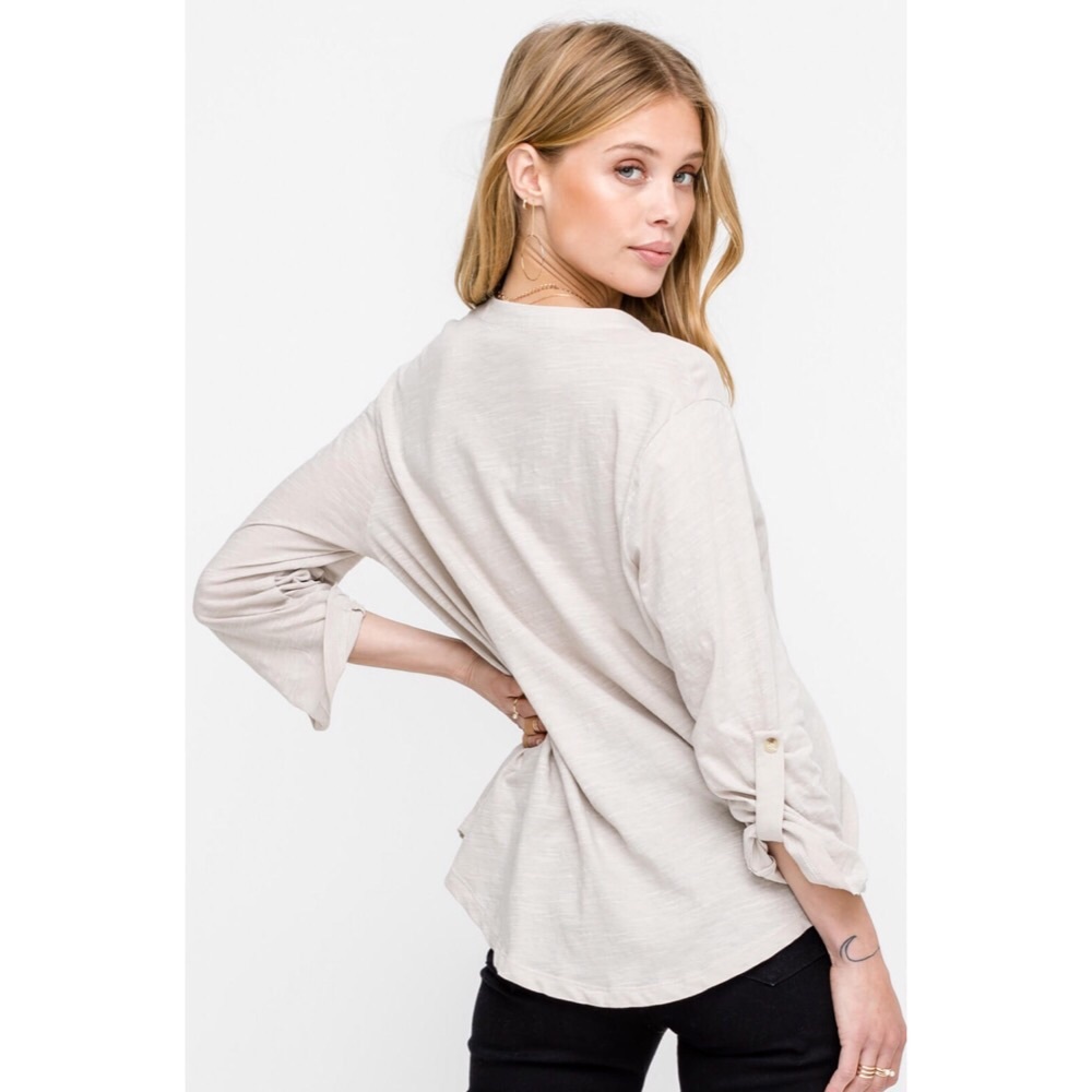Megan V-Neck Cotton Top - Light Beige - Picture 5 of 6